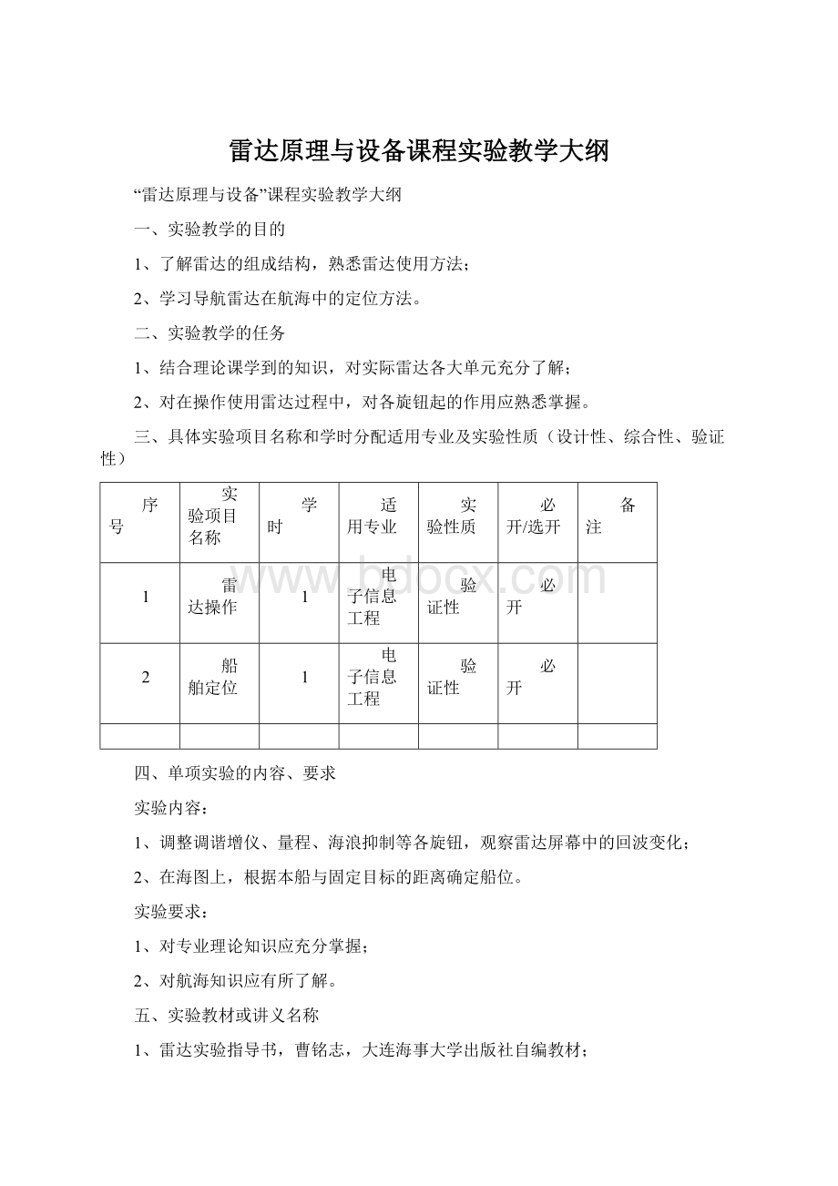 雷达原理与设备课程实验教学大纲.docx_第1页