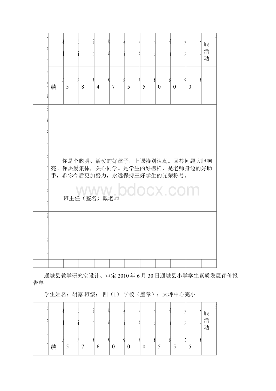 通城县小学学生素质发展评价报告单.docx_第2页