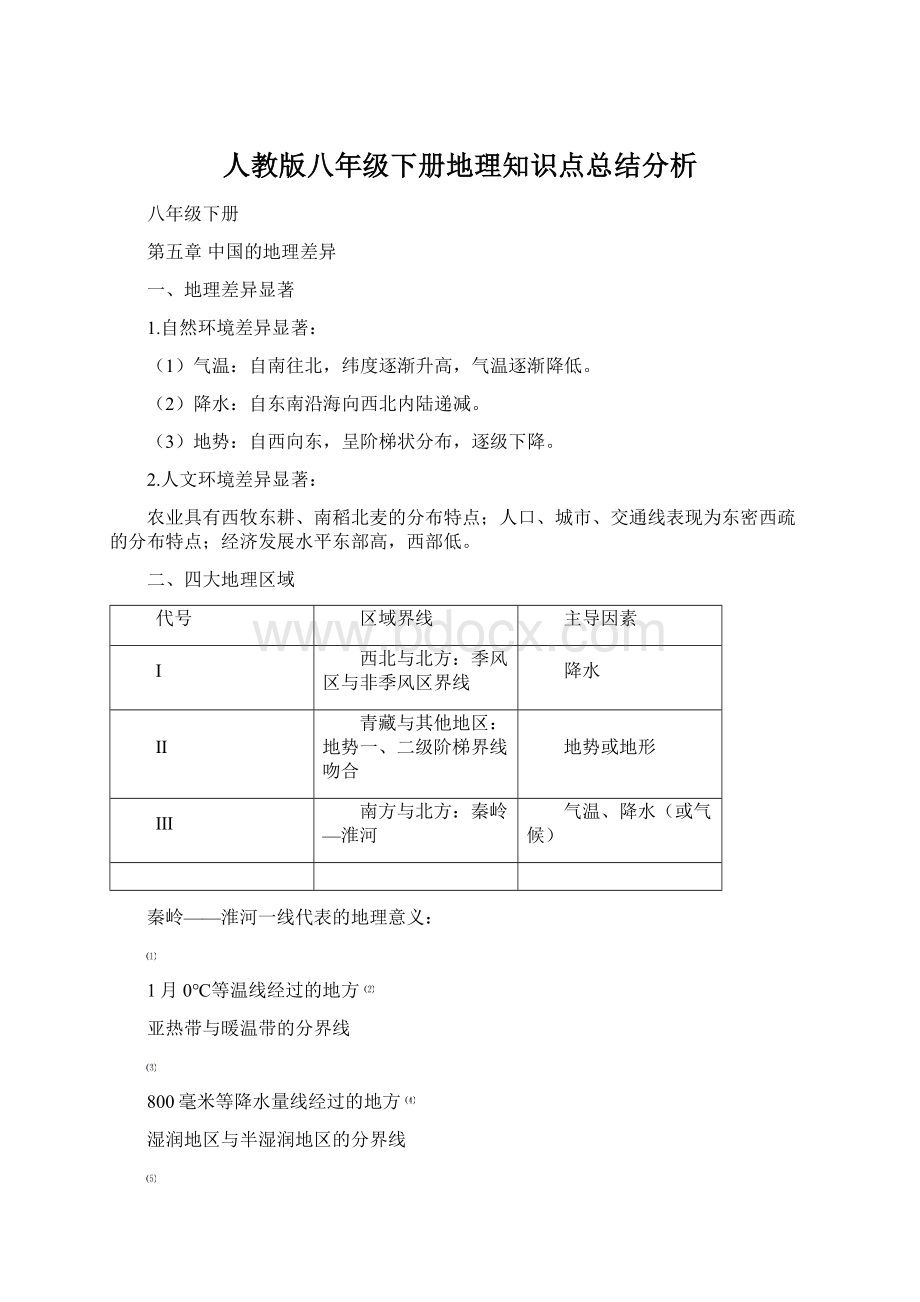 人教版八年级下册地理知识点总结分析文档格式.docx_第1页