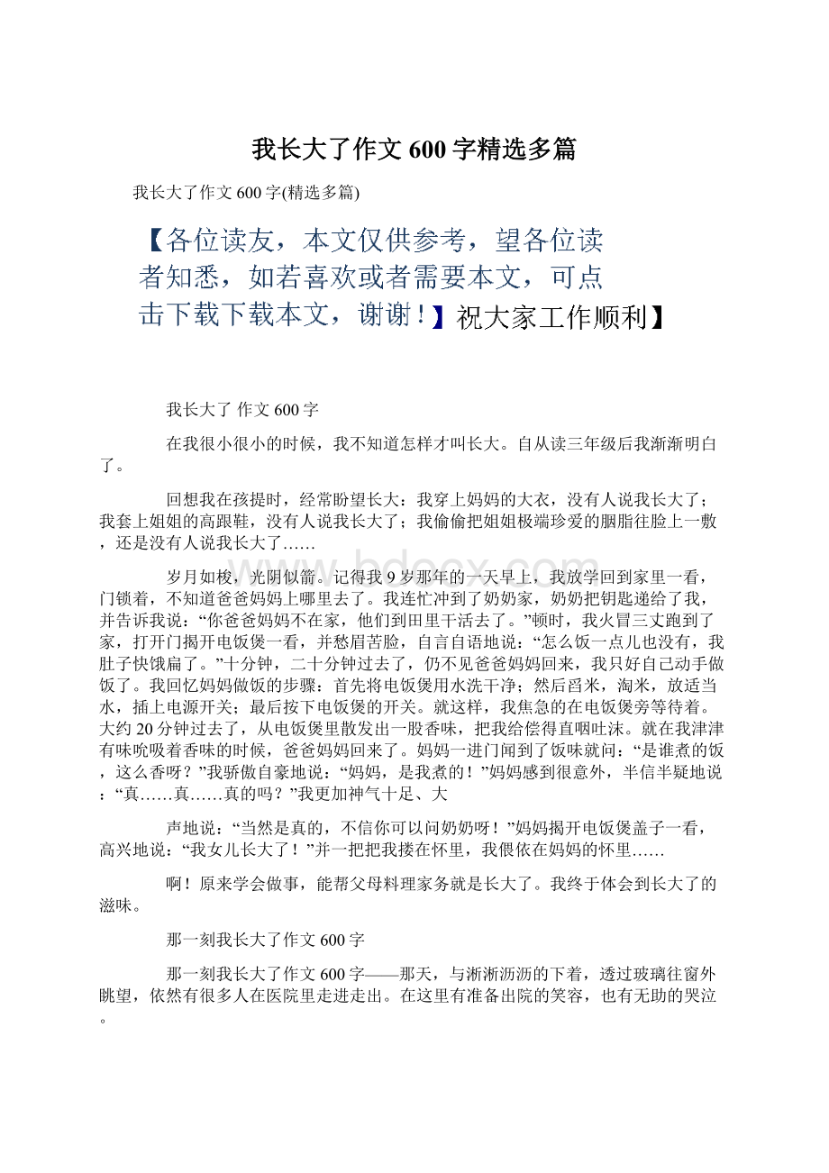 我长大了作文600字精选多篇文档格式.docx