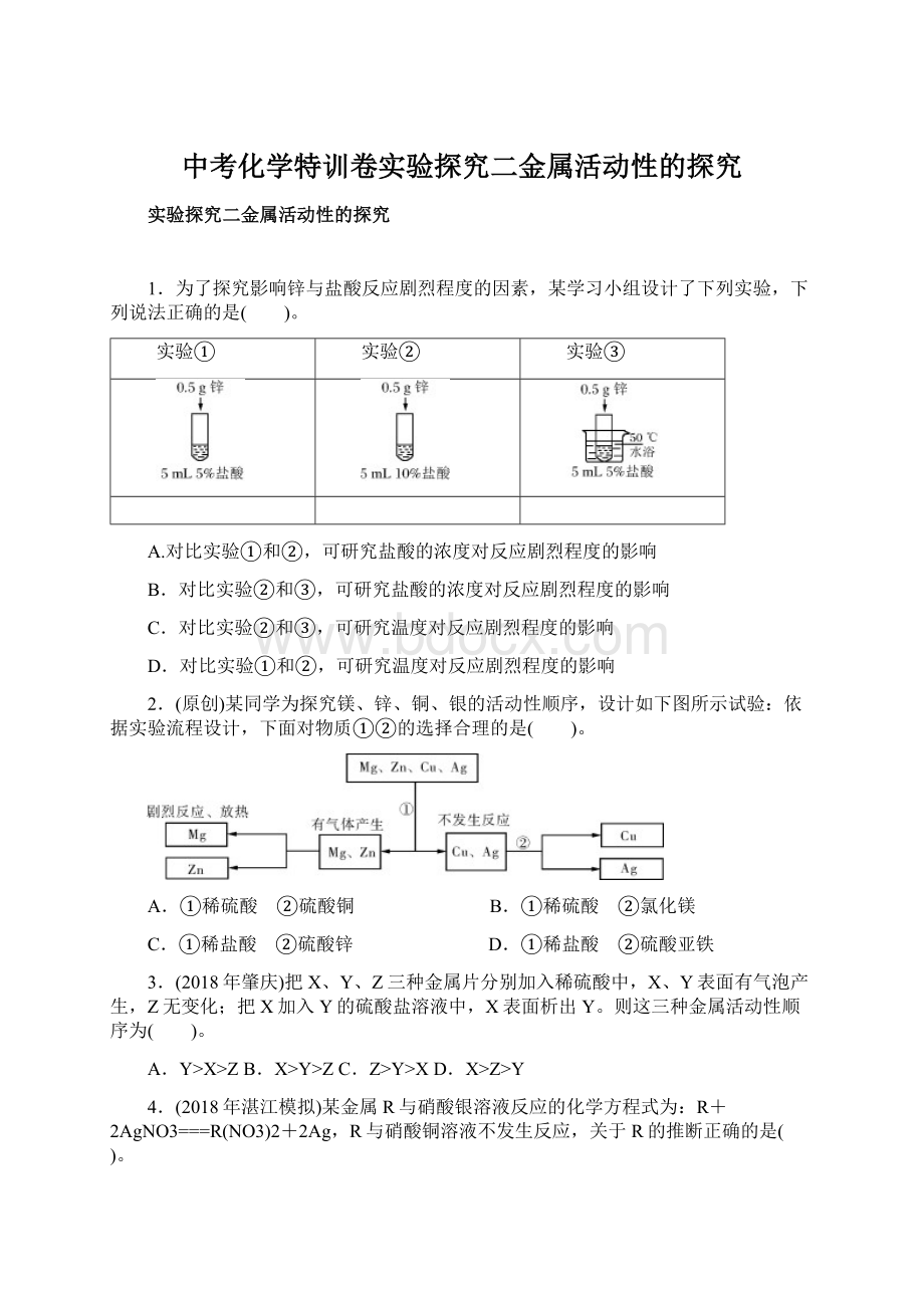 中考化学特训卷实验探究二金属活动性的探究.docx