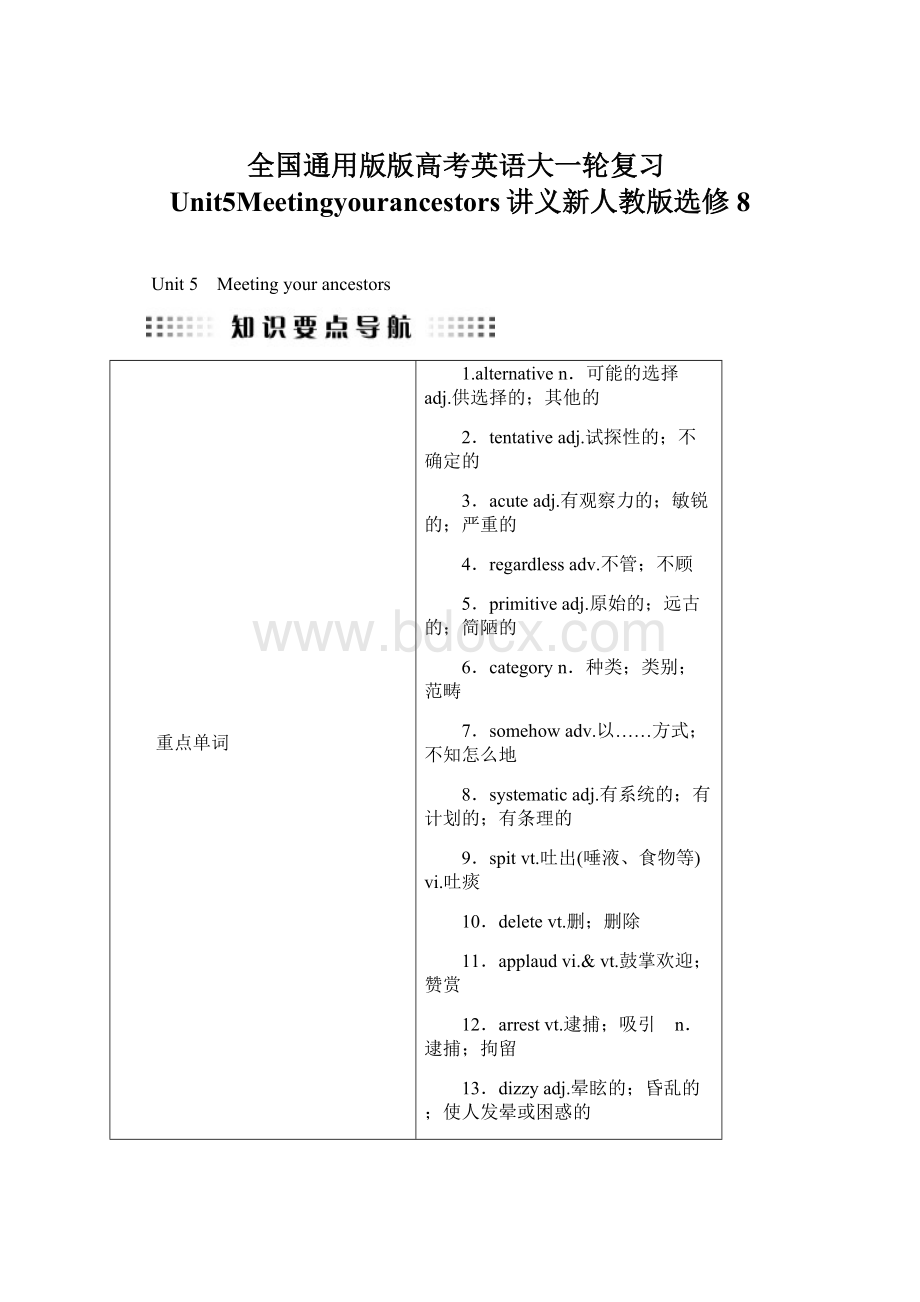 全国通用版版高考英语大一轮复习Unit5Meetingyourancestors讲义新人教版选修8.docx