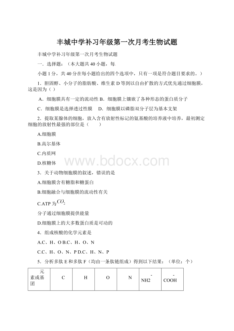 丰城中学补习年级第一次月考生物试题Word文件下载.docx