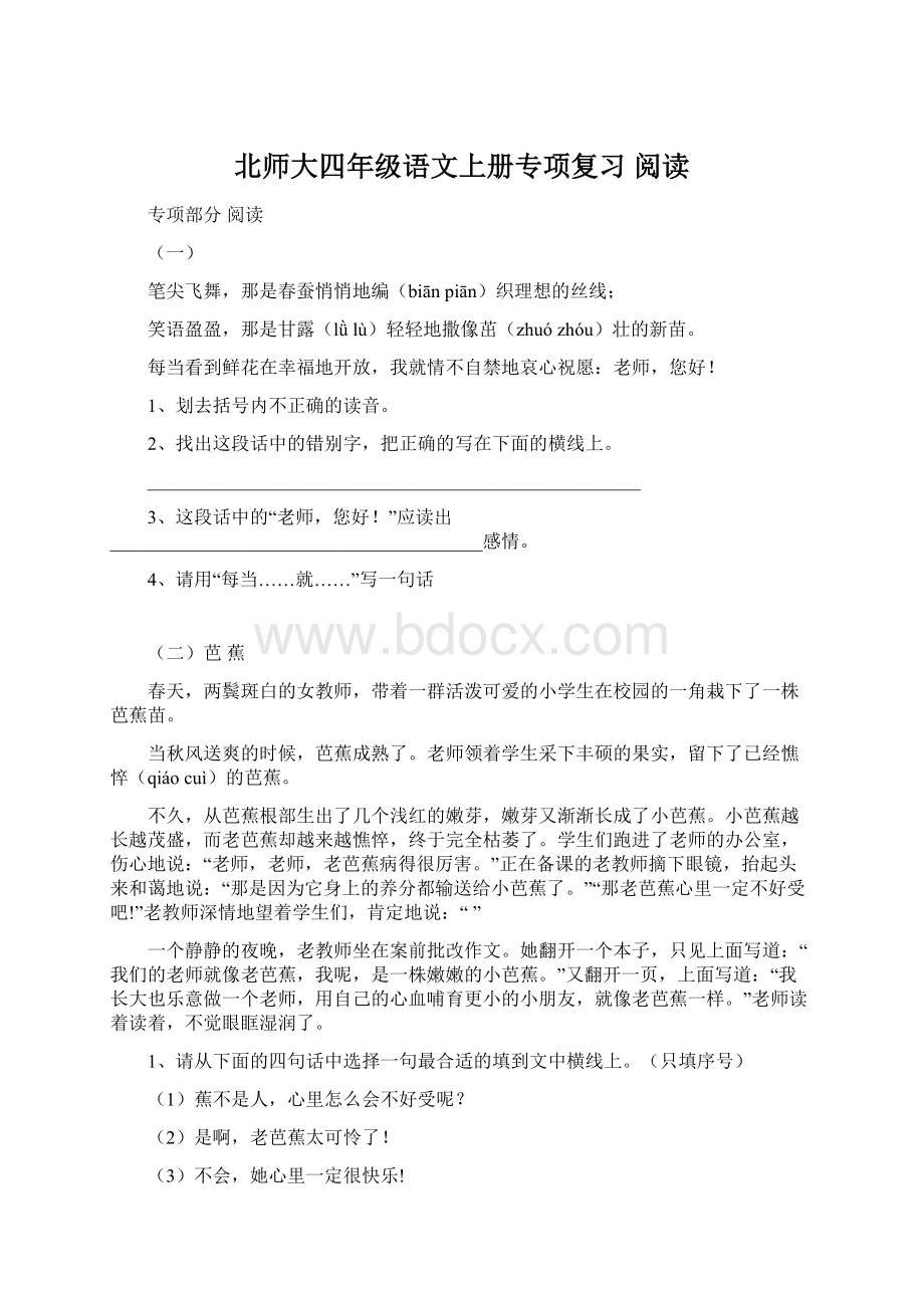 北师大四年级语文上册专项复习阅读Word文档下载推荐.docx