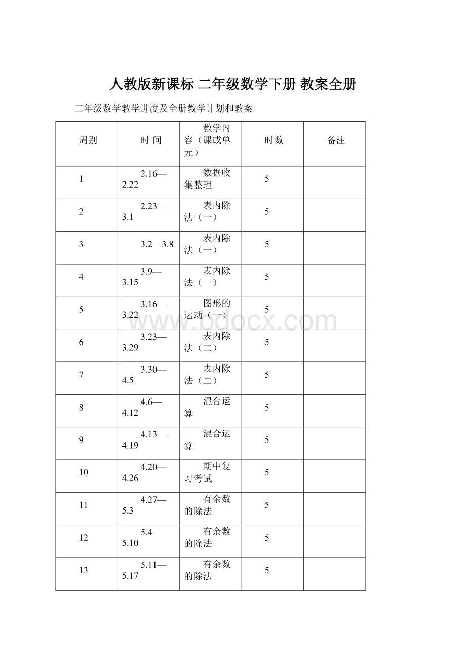 人教版新课标 二年级数学下册 教案全册.docx_第1页