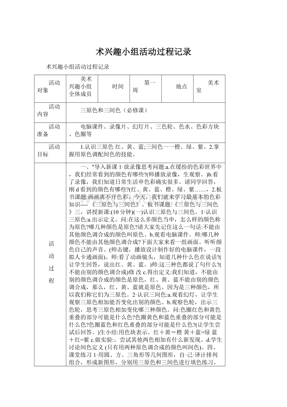 术兴趣小组活动过程记录.docx_第1页