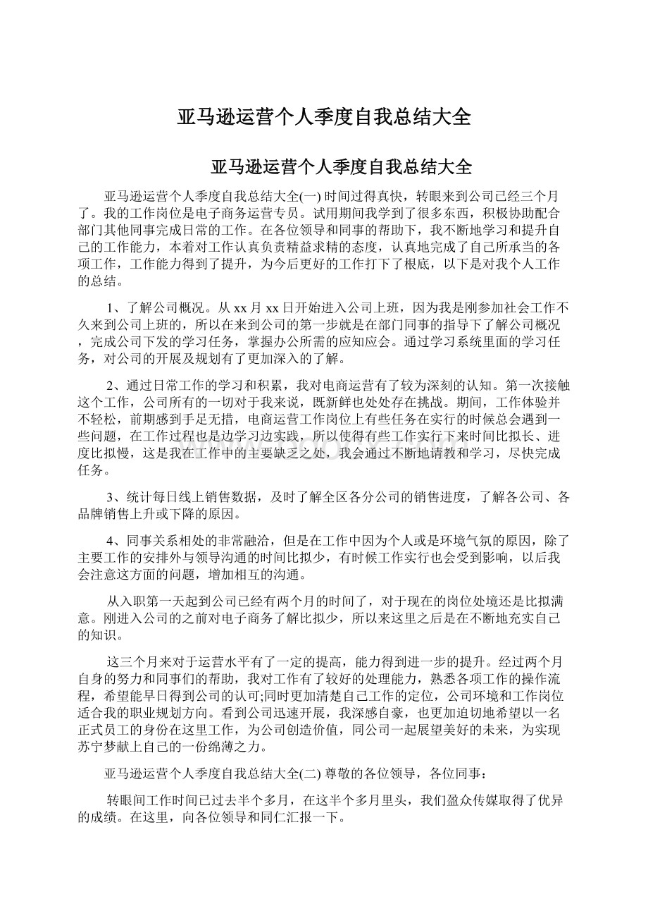 亚马逊运营个人季度自我总结大全Word格式文档下载.docx