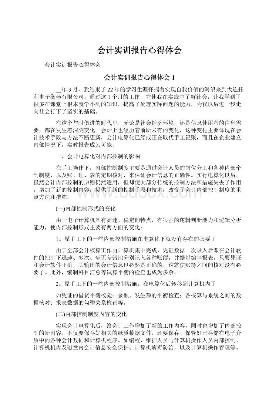 会计实训报告心得体会Word文件下载.docx