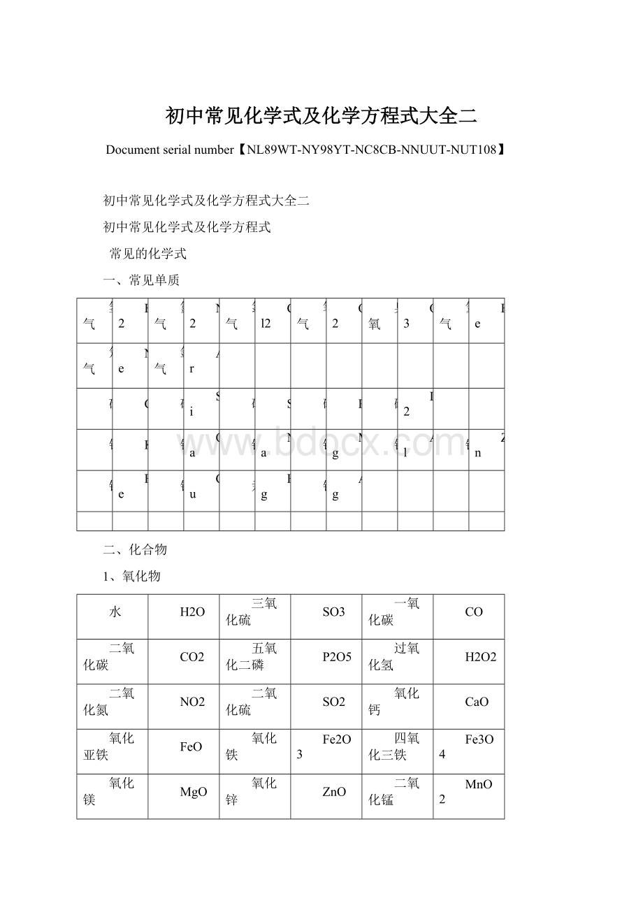 初中常见化学式及化学方程式大全二Word文档下载推荐.docx_第1页