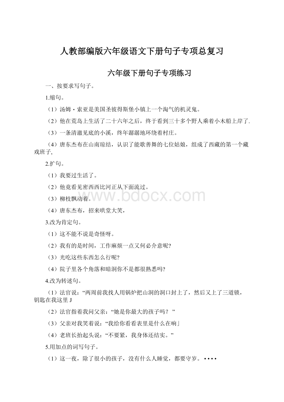 人教部编版六年级语文下册句子专项总复习.docx