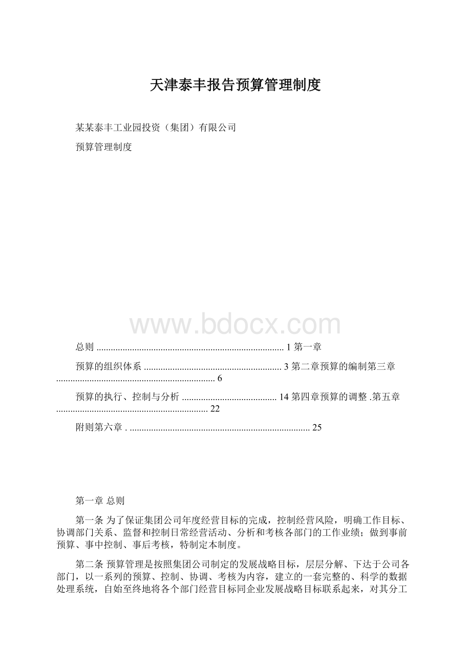 天津泰丰报告预算管理制度.docx_第1页