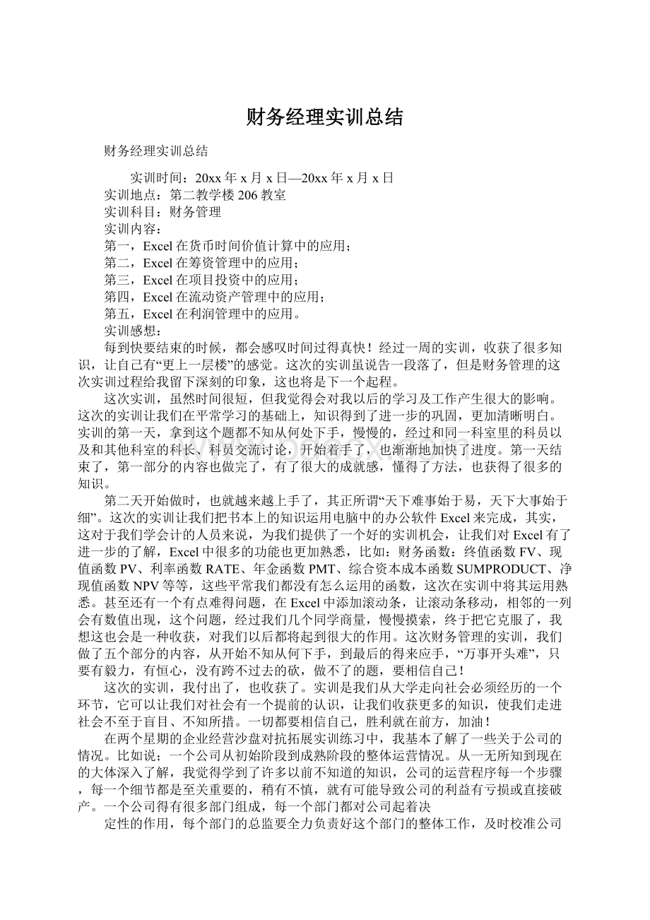 财务经理实训总结文档格式.docx