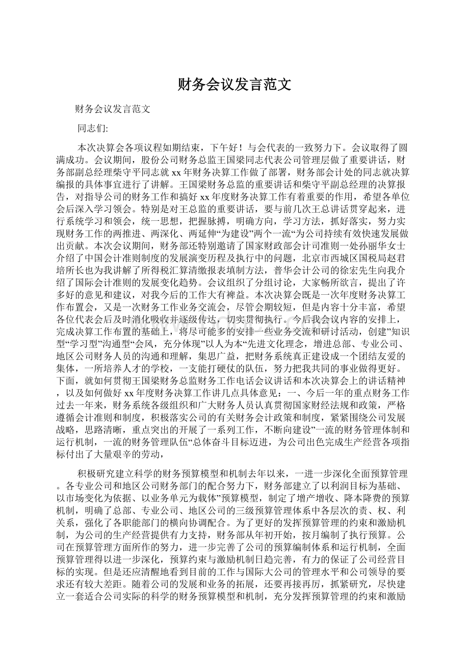 财务会议发言范文Word格式文档下载.docx