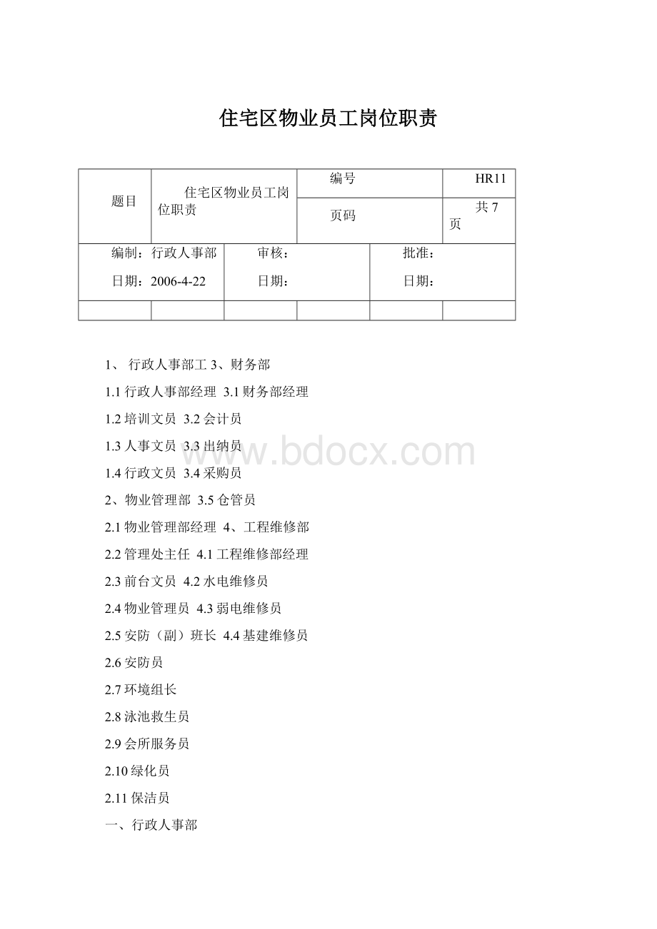 住宅区物业员工岗位职责.docx