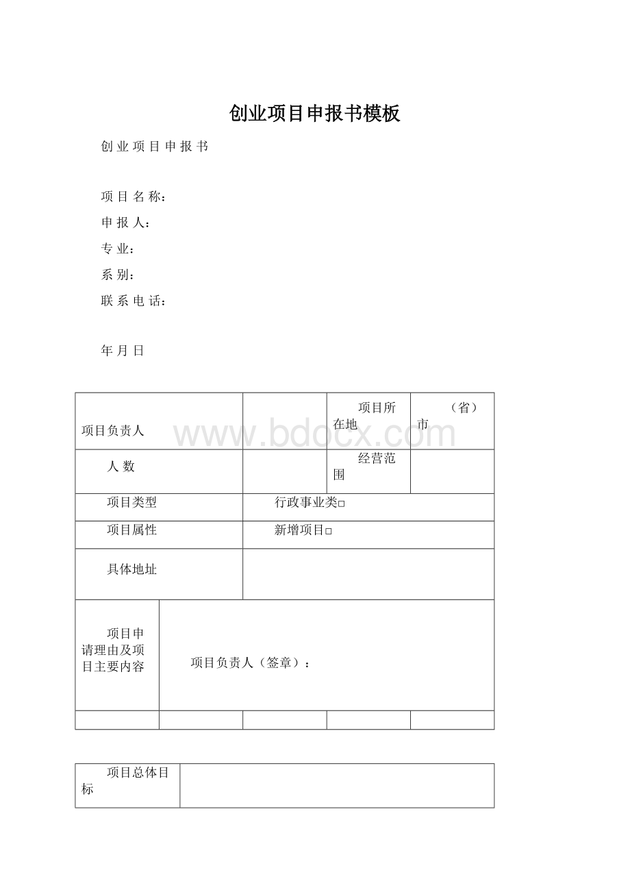 创业项目申报书模板Word文档格式.docx