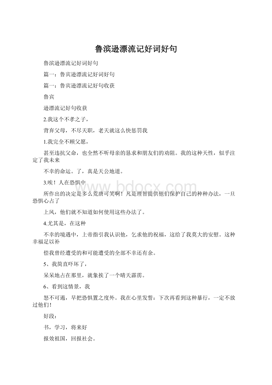 鲁滨逊漂流记好词好句Word格式文档下载.docx_第1页