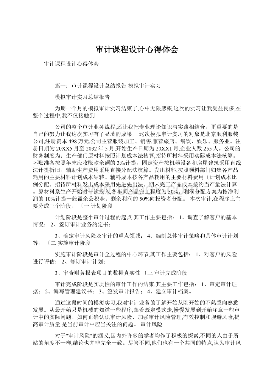 审计课程设计心得体会Word文档下载推荐.docx_第1页