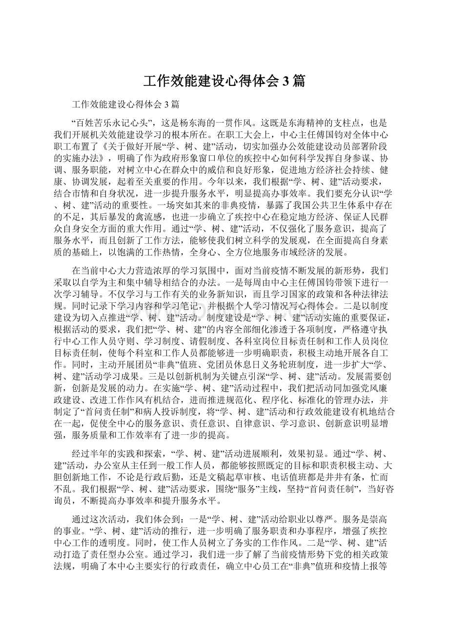 工作效能建设心得体会3篇文档格式.docx