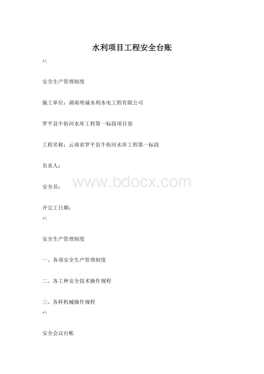 水利项目工程安全台账.docx_第1页