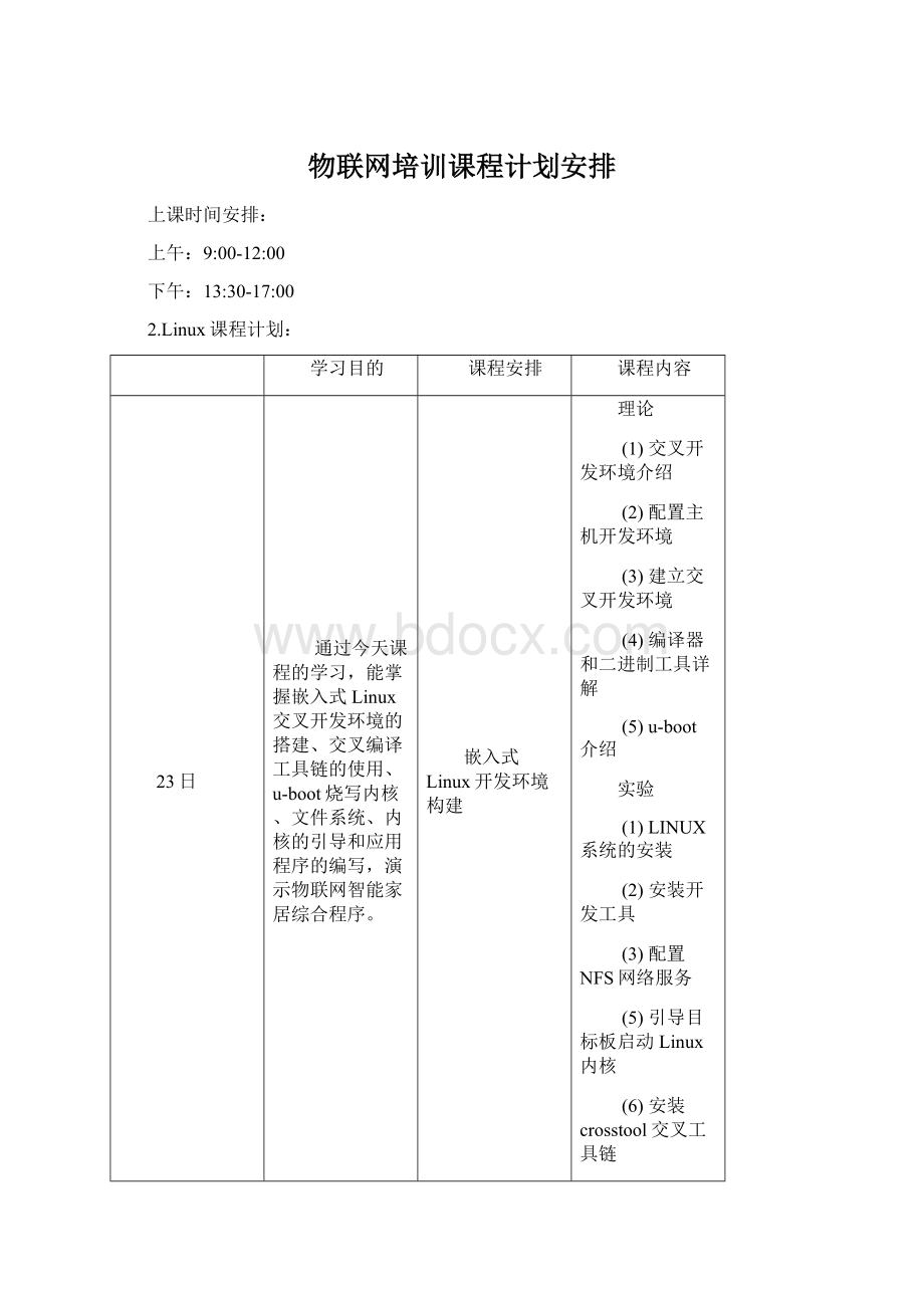 物联网培训课程计划安排Word格式.docx