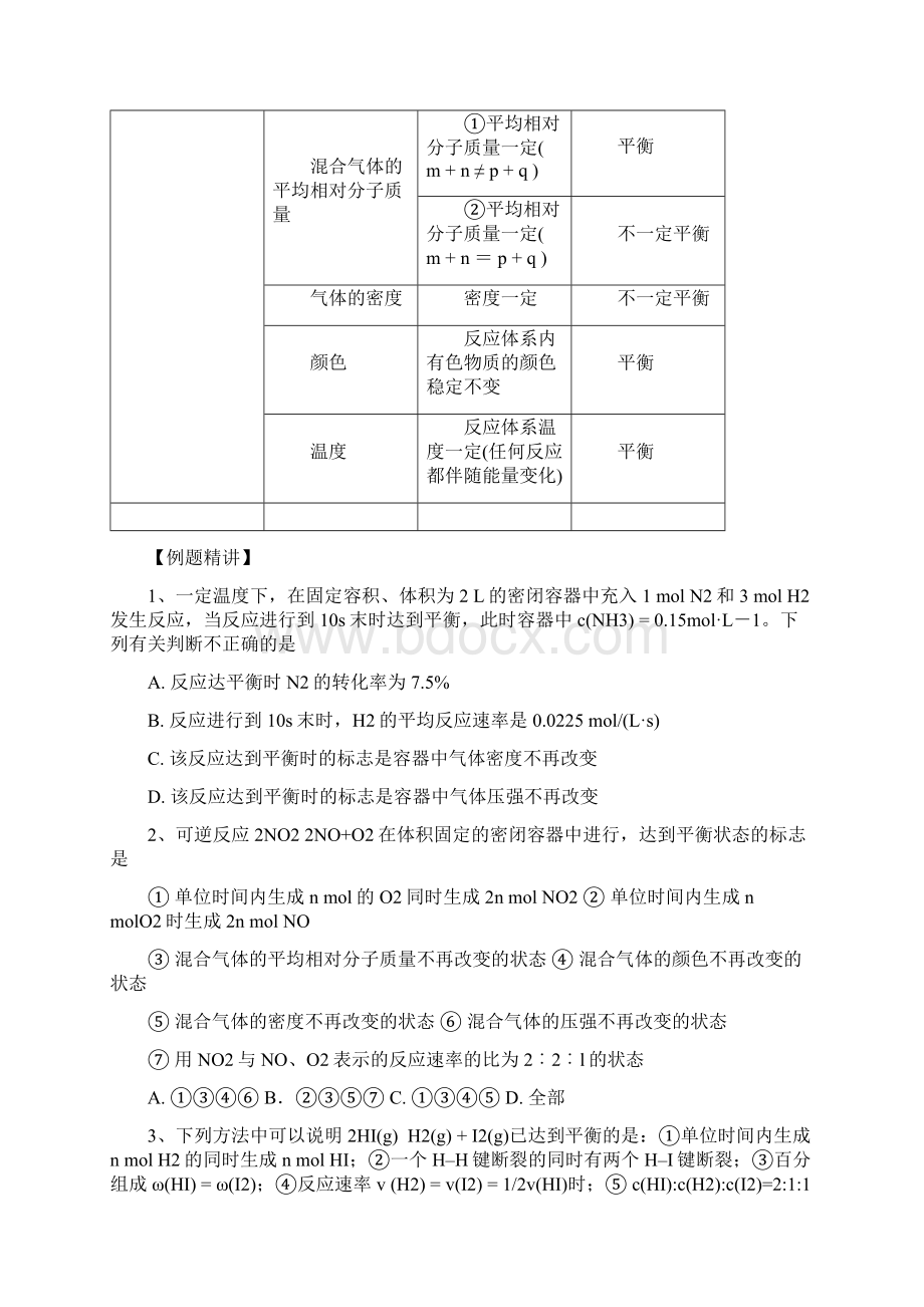 《化学选修4化学平衡》知识方法体系与例题精讲Word文档格式.docx_第3页