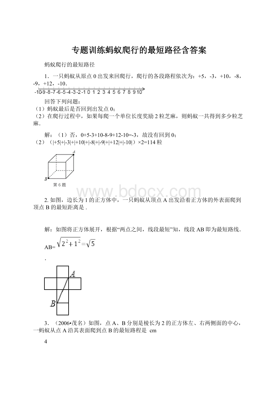 专题训练蚂蚁爬行的最短路径含答案Word文档下载推荐.docx_第1页