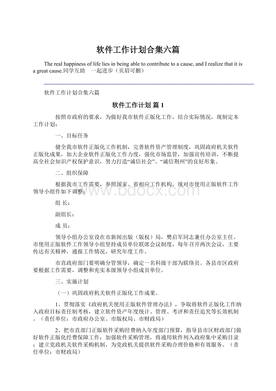 软件工作计划合集六篇Word格式文档下载.docx