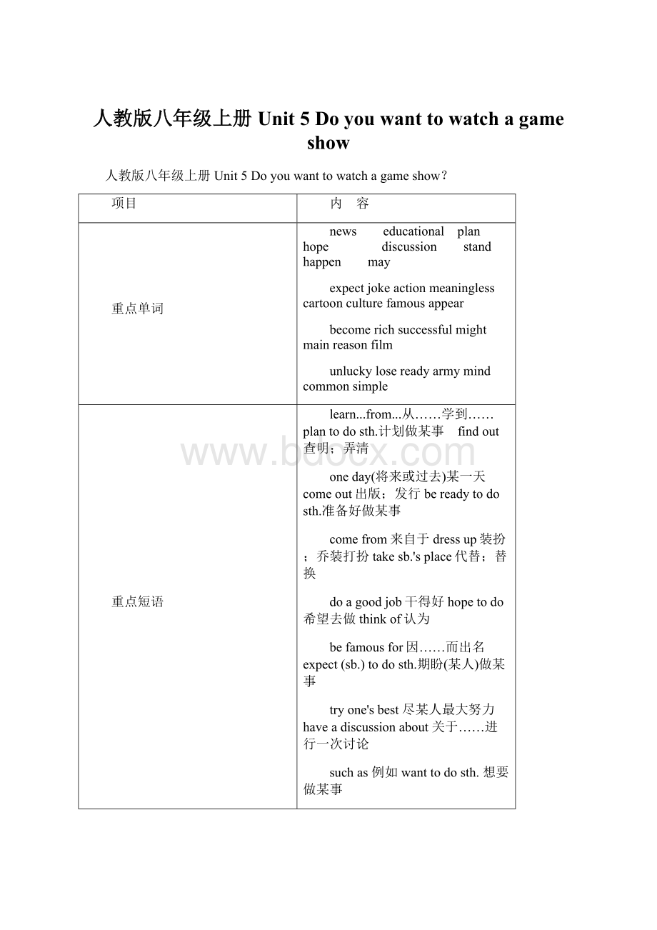 人教版八年级上册Unit 5 Do you want to watch a game showWord格式.docx_第1页