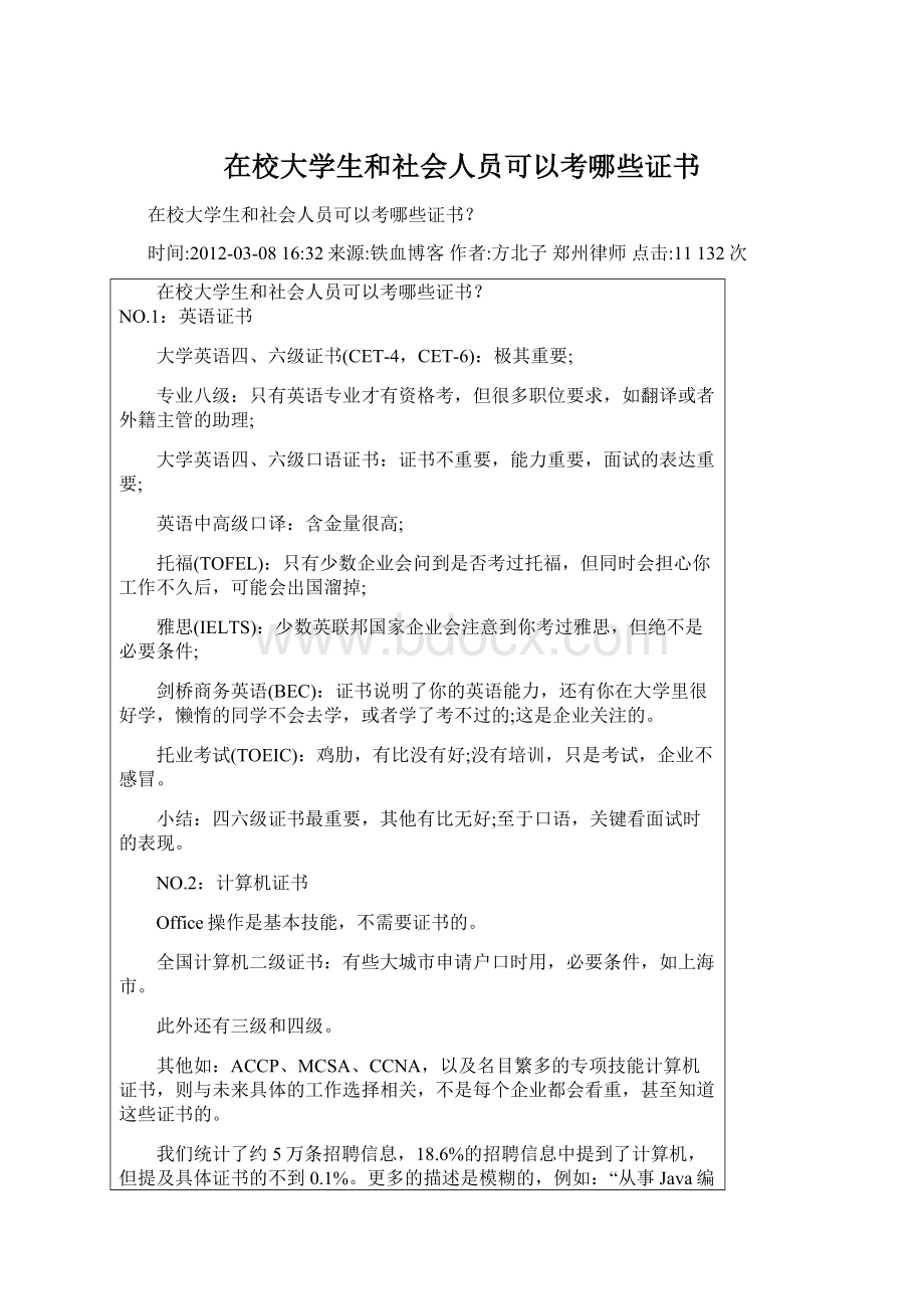 在校大学生和社会人员可以考哪些证书.docx