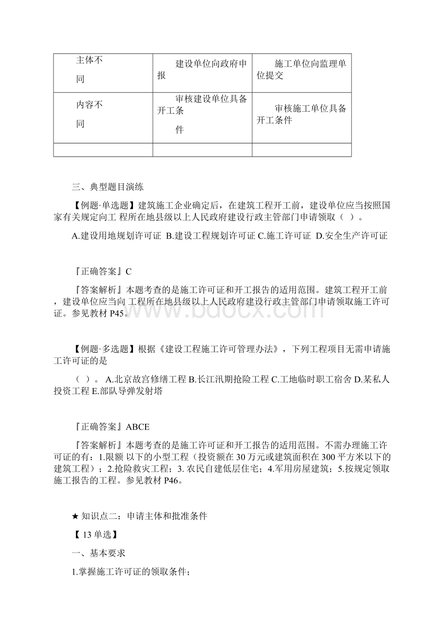 二建法规第二章施工许可法律制度知识点总结+例题解析教学提纲Word格式文档下载.docx_第3页