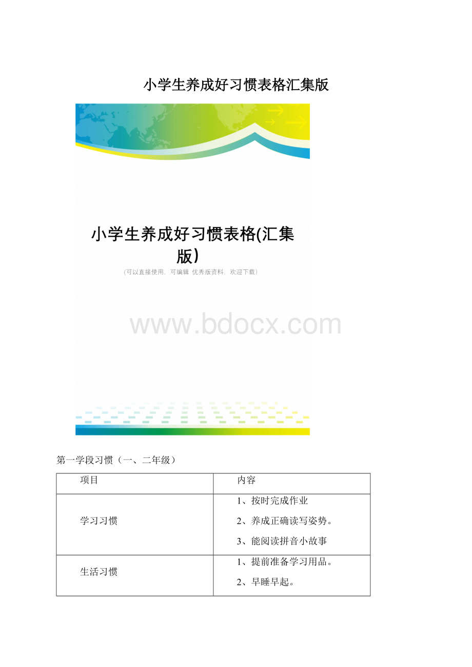 小学生养成好习惯表格汇集版.docx