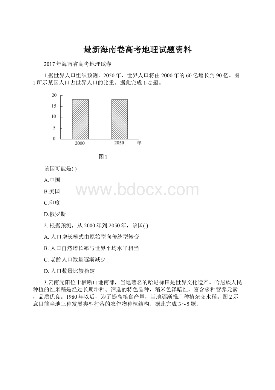 最新海南卷高考地理试题资料.docx