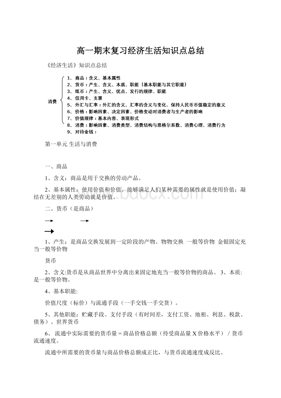 高一期末复习经济生活知识点总结.docx_第1页