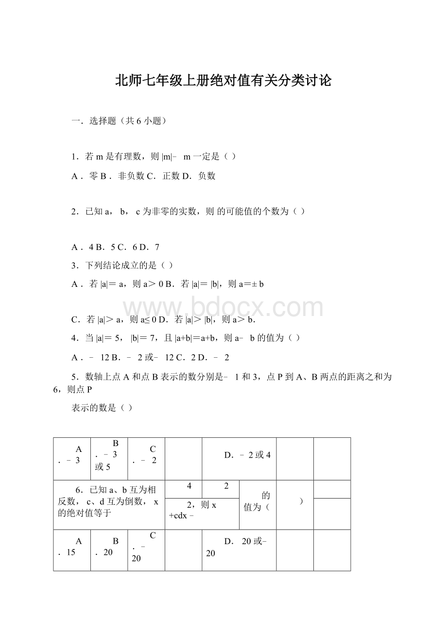 北师七年级上册绝对值有关分类讨论.docx_第1页