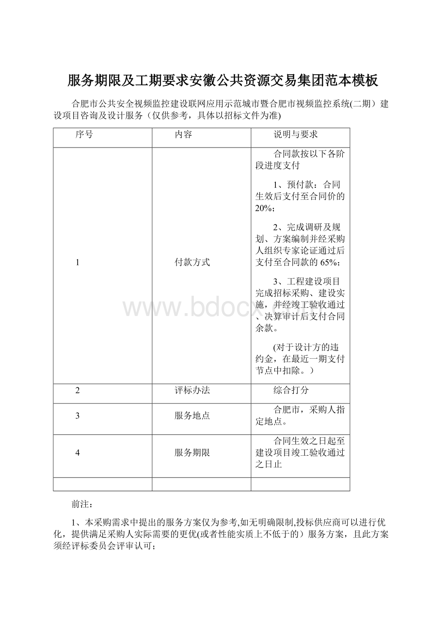 服务期限及工期要求安徽公共资源交易集团范本模板.docx