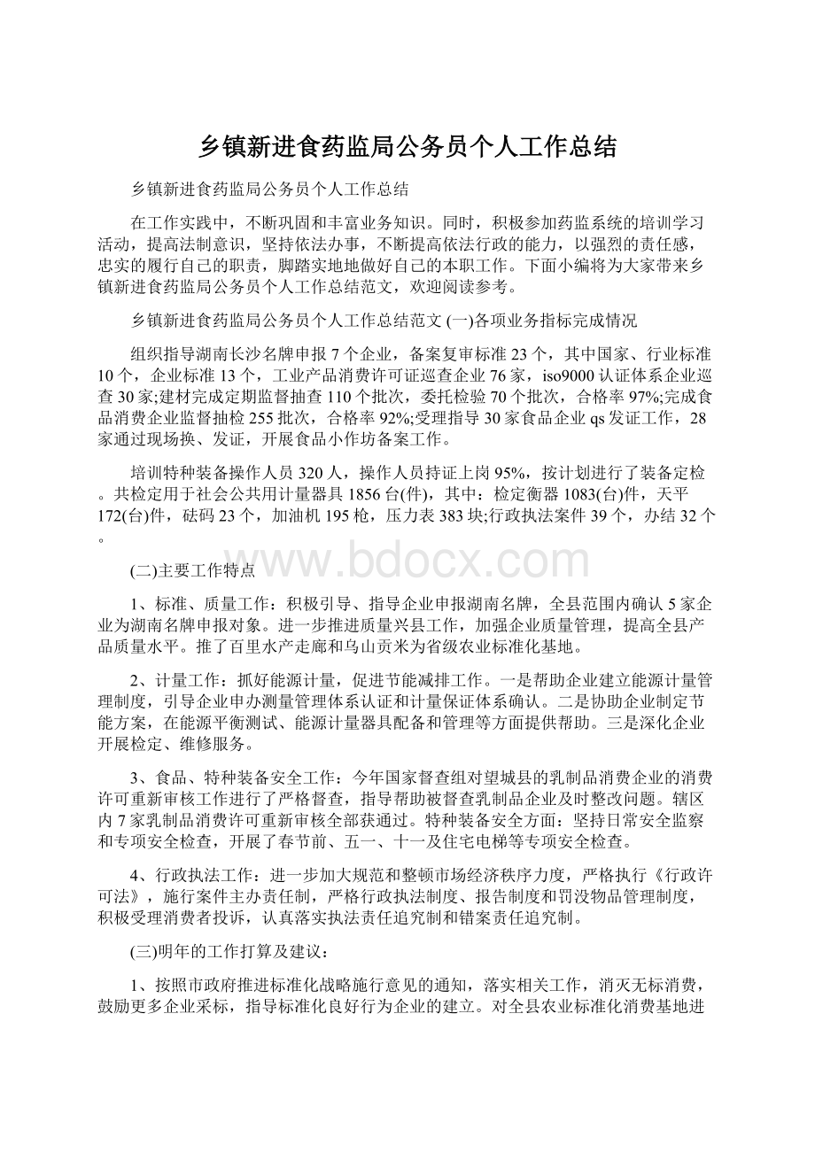 乡镇新进食药监局公务员个人工作总结.docx_第1页