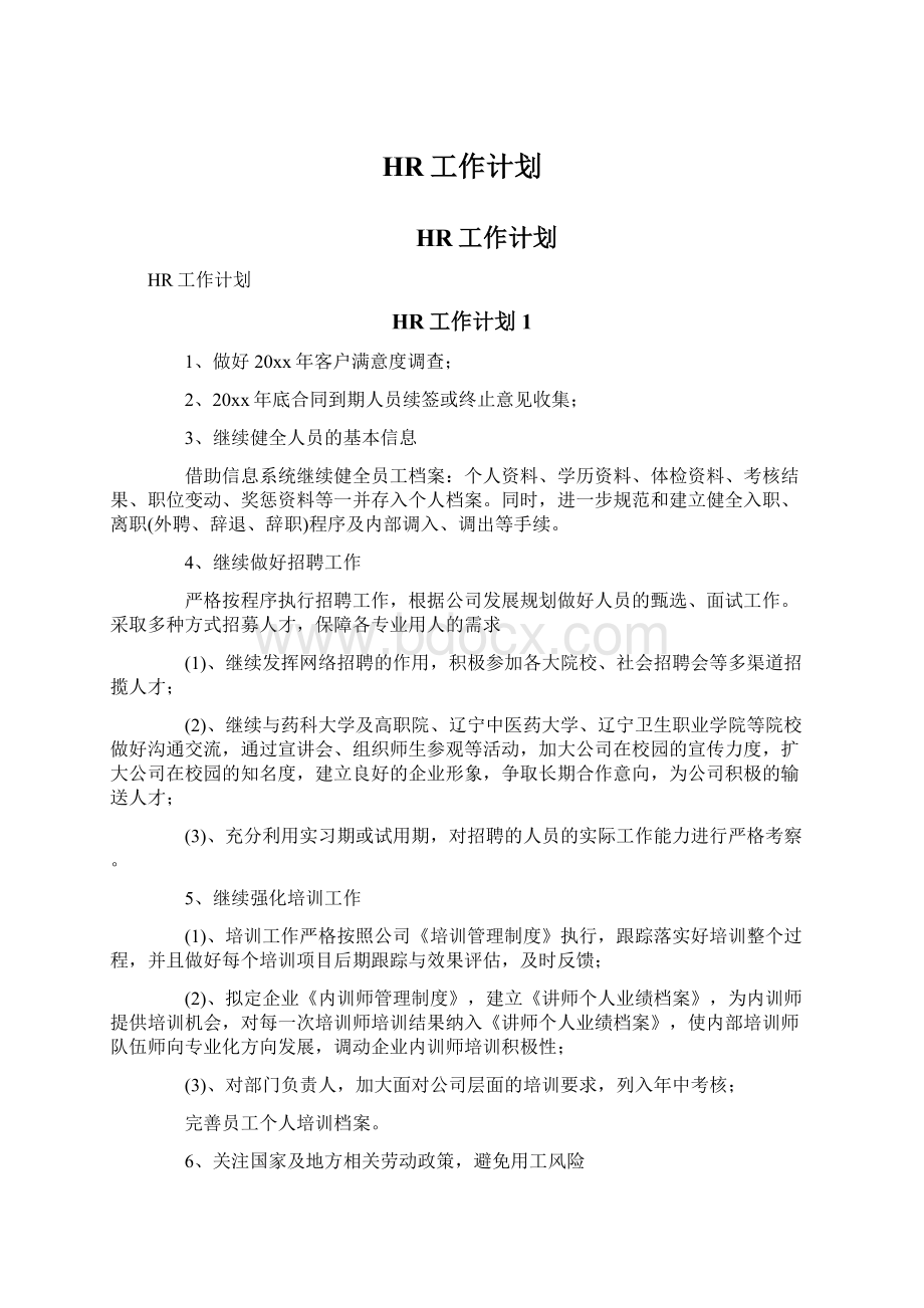 HR工作计划文档格式.docx