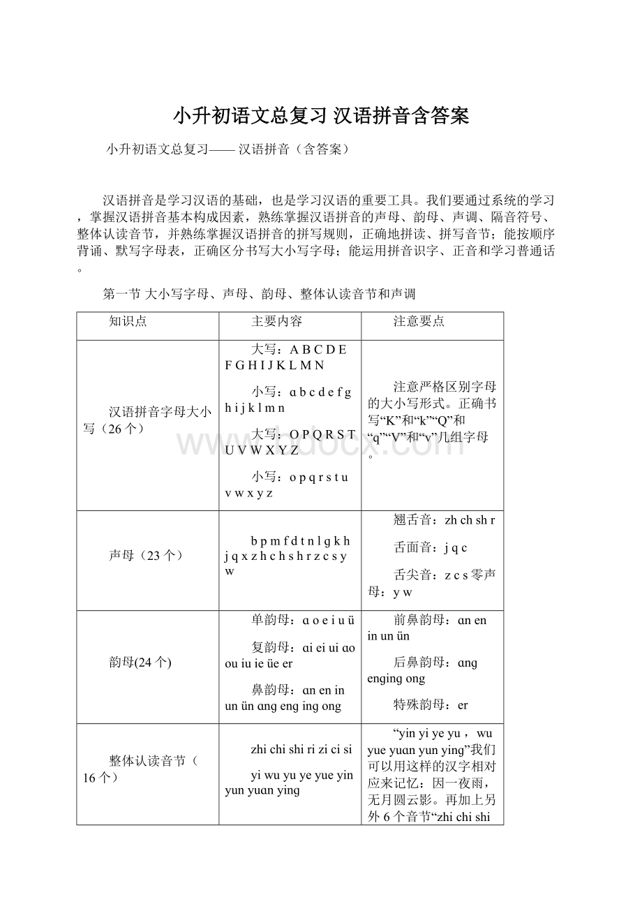 小升初语文总复习 汉语拼音含答案Word文件下载.docx_第1页