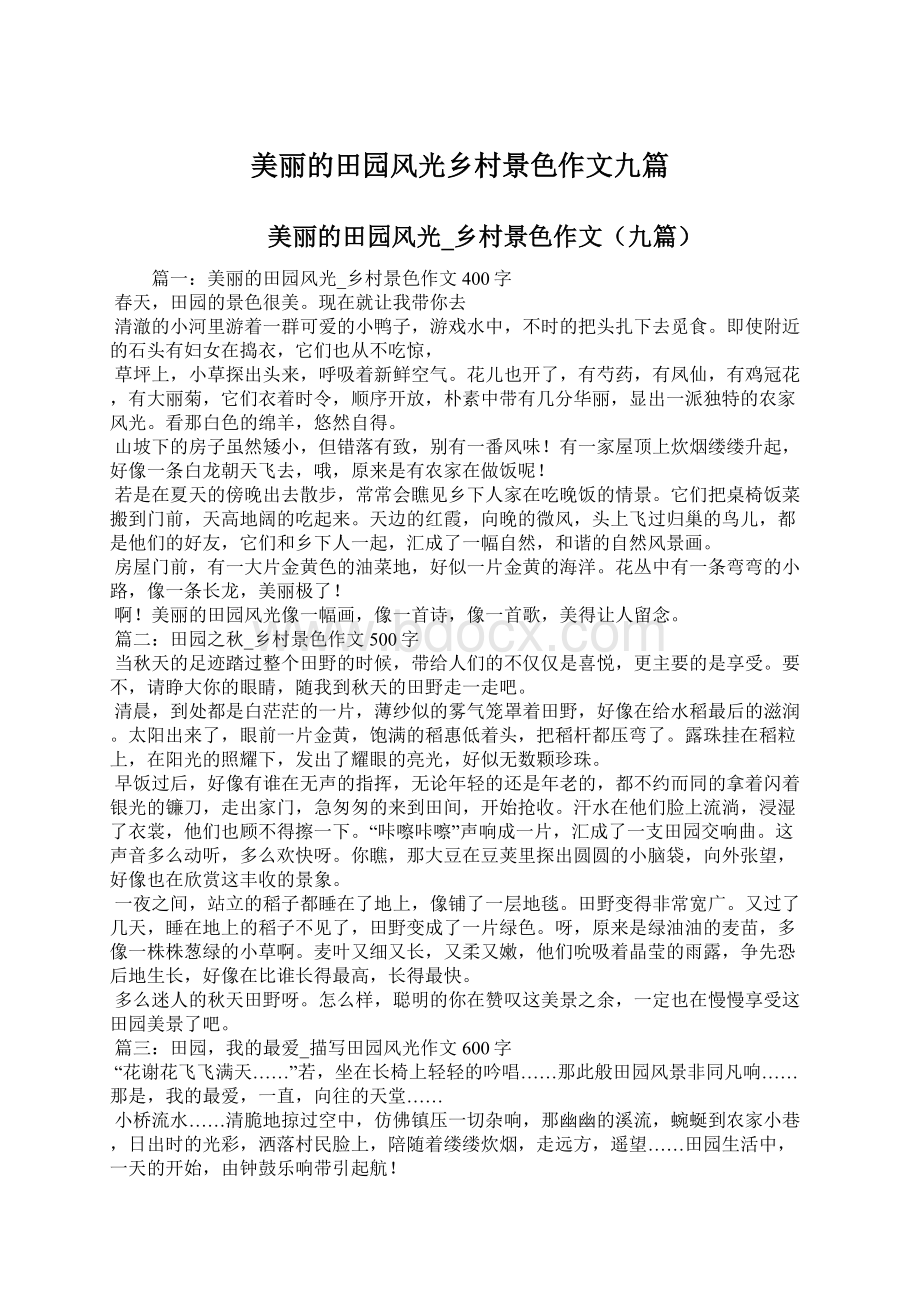 美丽的田园风光乡村景色作文九篇Word文档格式.docx