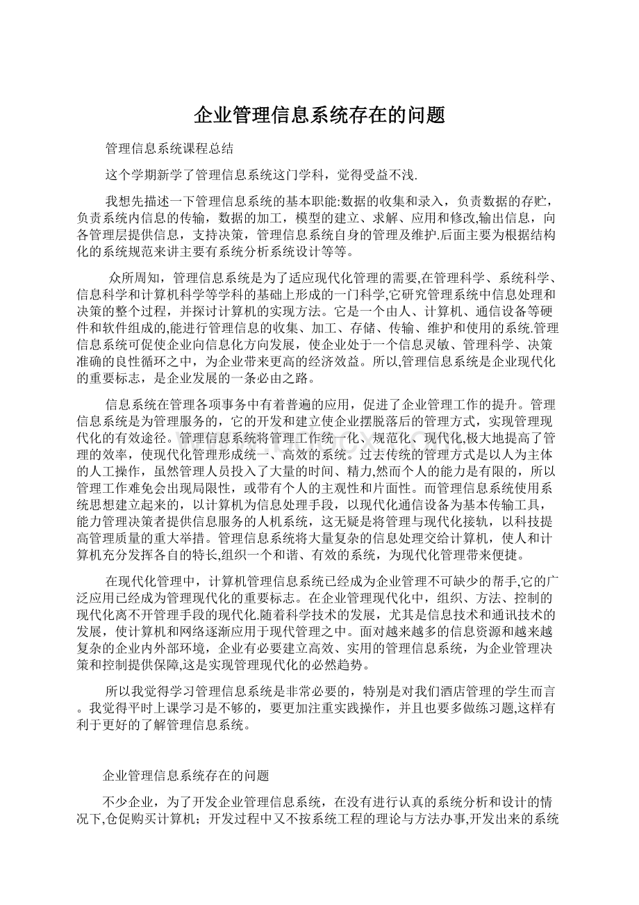 企业管理信息系统存在的问题.docx_第1页