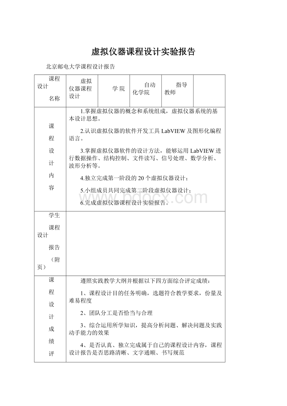 虚拟仪器课程设计实验报告.docx