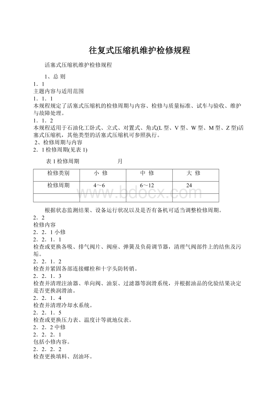 往复式压缩机维护检修规程Word格式文档下载.docx