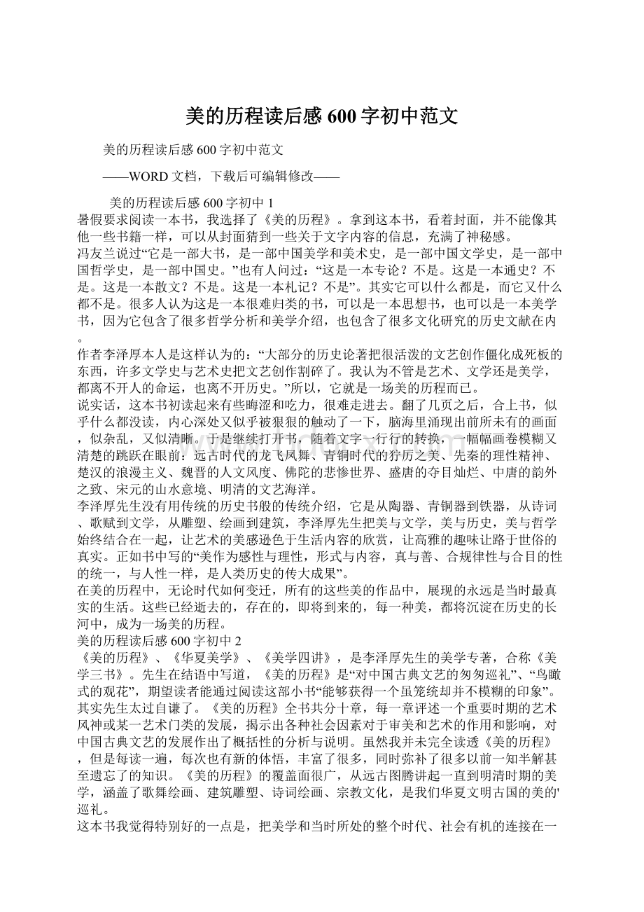 美的历程读后感600字初中范文.docx