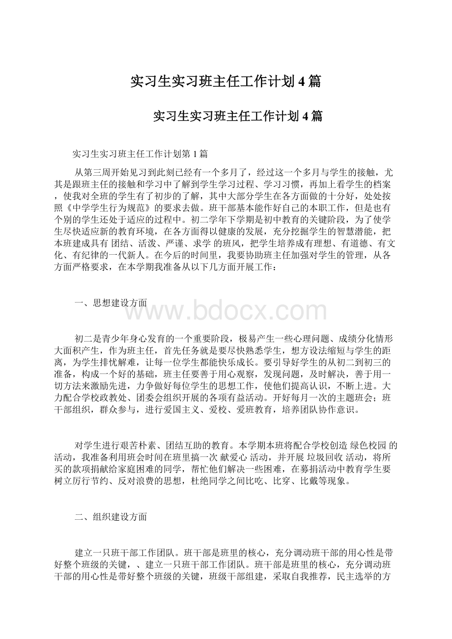 实习生实习班主任工作计划4篇Word格式.docx