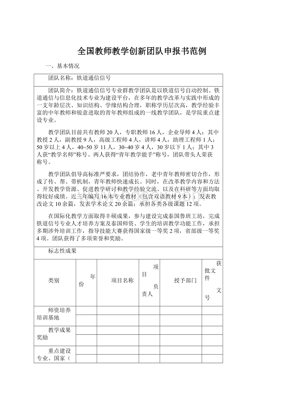 全国教师教学创新团队申报书范例.docx_第1页