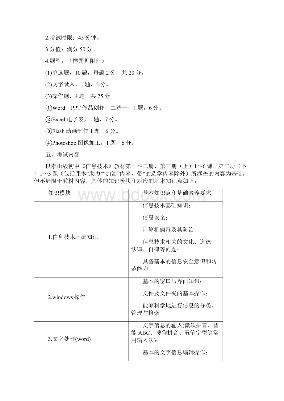 淄博市初中信息技术学业考试说明考试样题Word文件下载.docx_第2页