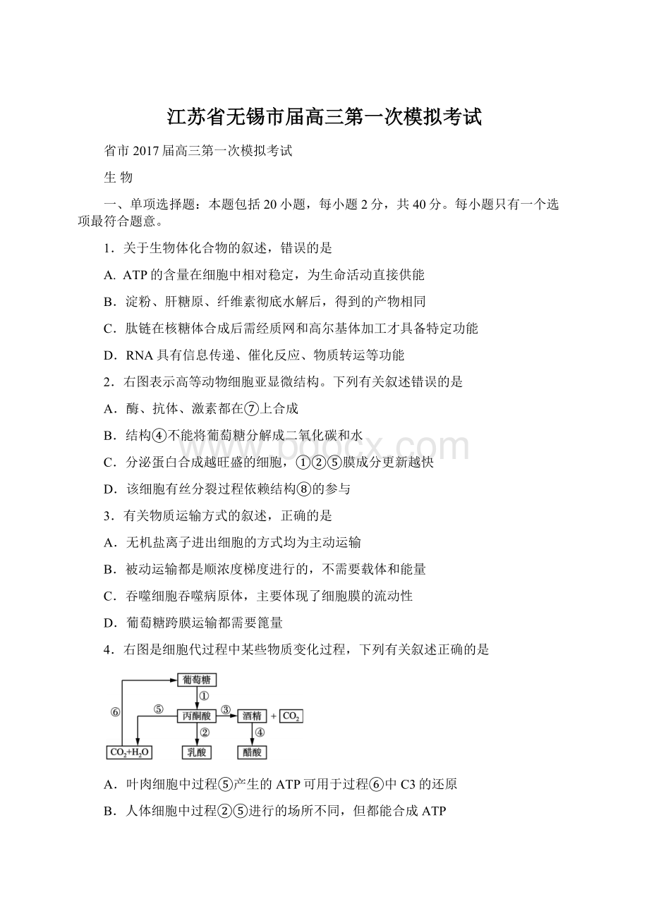 江苏省无锡市届高三第一次模拟考试.docx_第1页