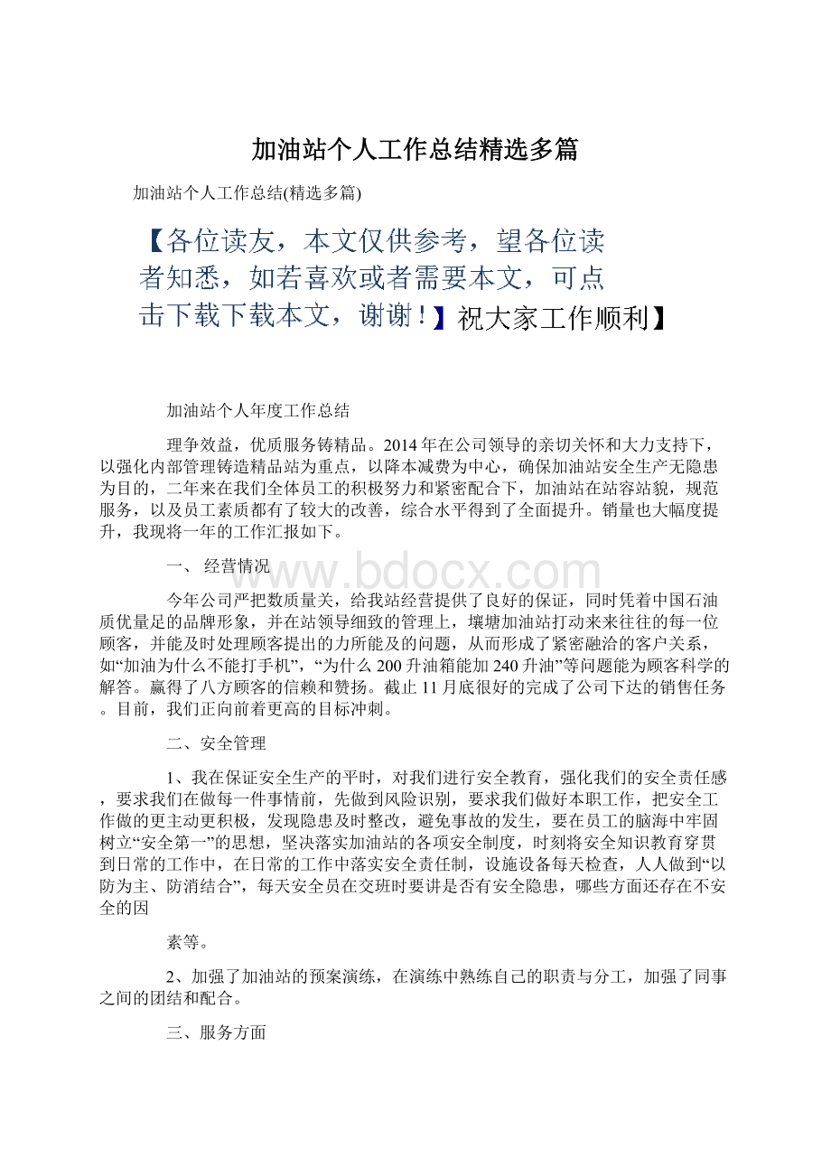 加油站个人工作总结精选多篇文档格式.docx_第1页