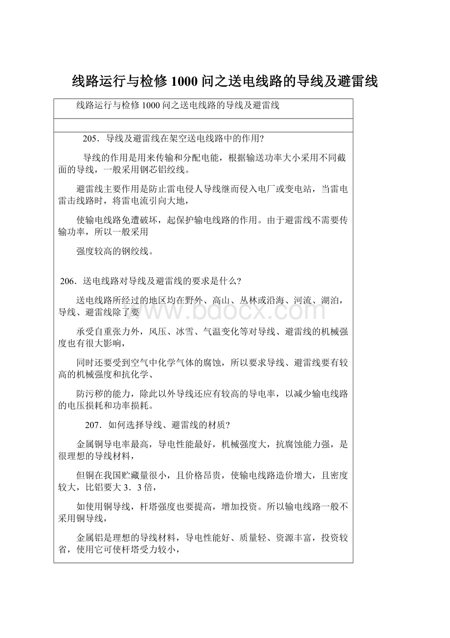 线路运行与检修1000问之送电线路的导线及避雷线文档格式.docx