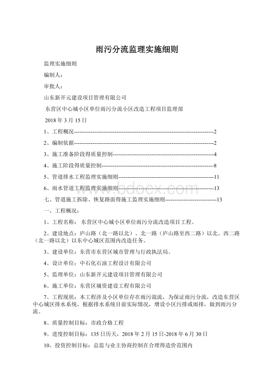 雨污分流监理实施细则文档格式.docx